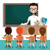 man teacher with students in the classroom vector illustration design