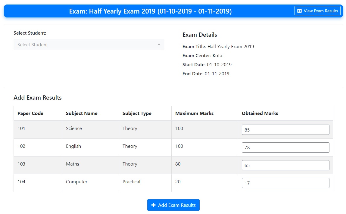 Add Exam Results