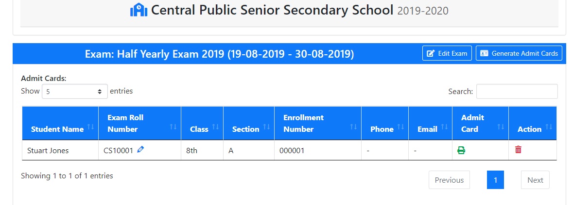 Admit Cards Generation