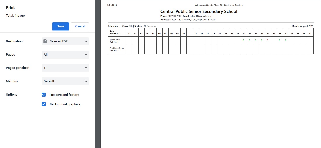 Print Attendance Sheet